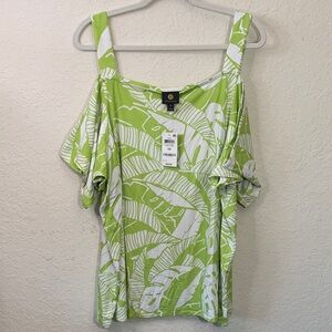 NWT JM Collection Lime and White Off-Shoulder Blouse
